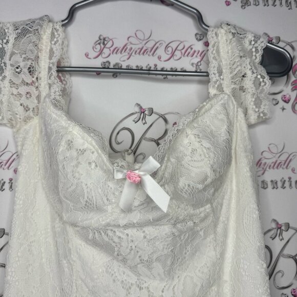 Sugar thrillz dolls kill milk maid dress lace white ribbon π bow rose bud - Picture 3 of 10